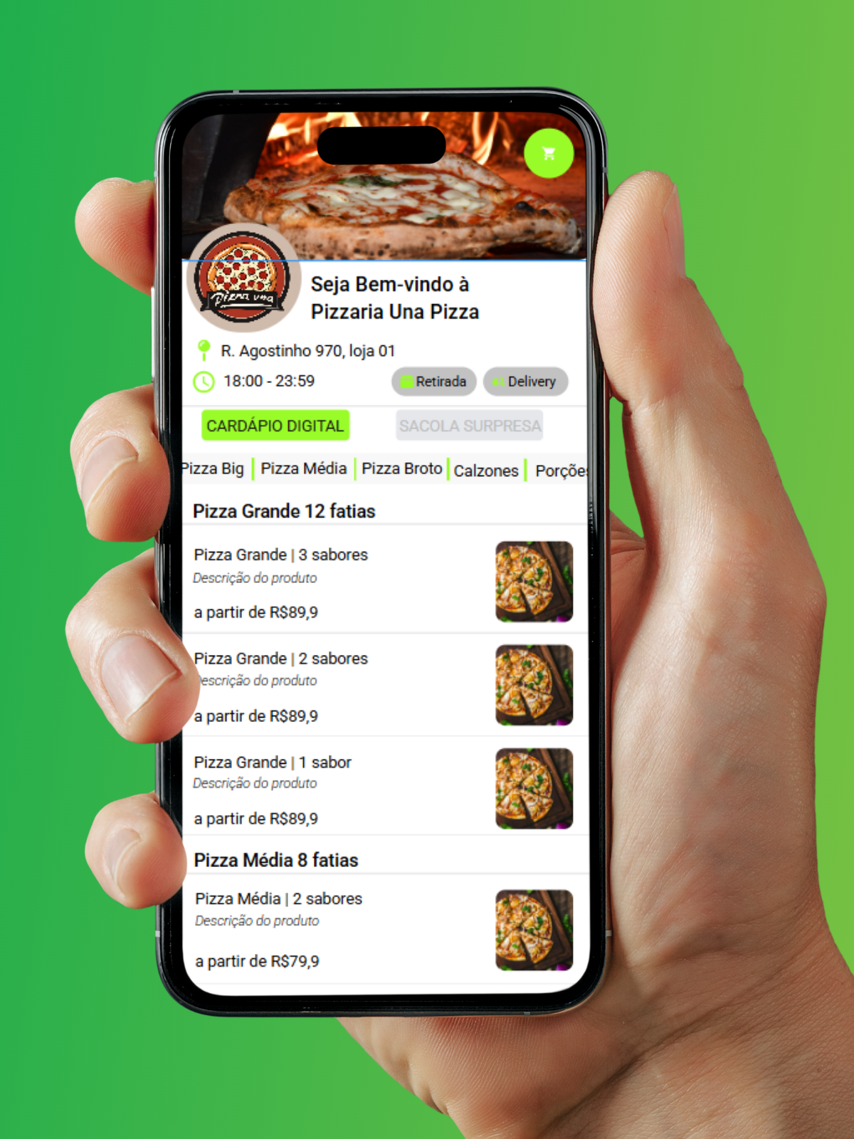Cardápio digital Foodfix no celular